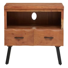 Interiors by Premier Two‑Drawer Acacia Media Unit, Natural Acacia Wood TV Cabinet with Open Shelf, Iron Legs Media Console