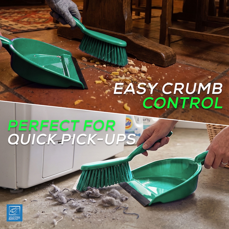 image 1 of Colour Coded Dustpan and Brush Sets Wide Plastic Dustpan with Rubber Lip and Soft Bristle Brush