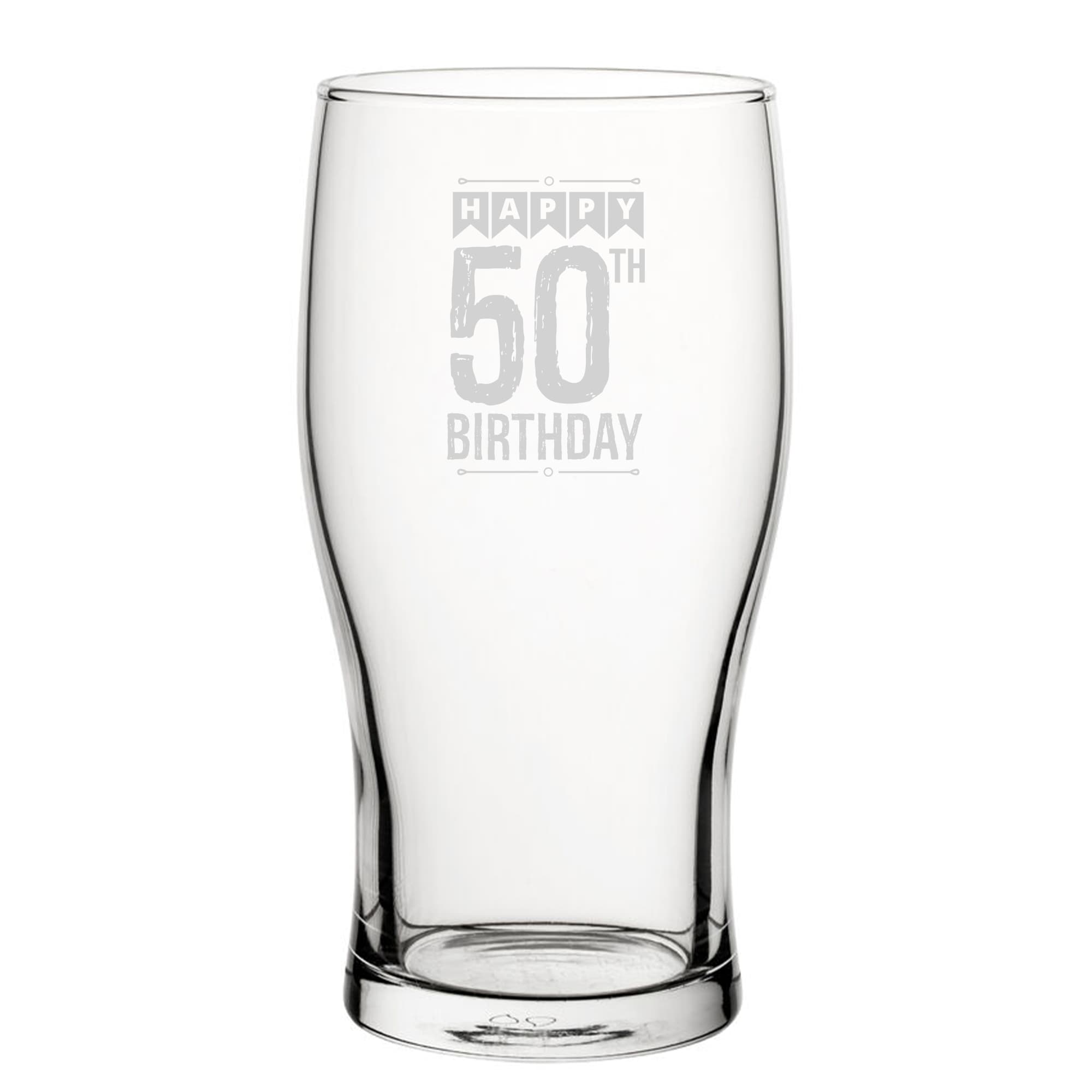 Personalised Happy 50th Birthday Engraved Novelty Tulip Pint Glass