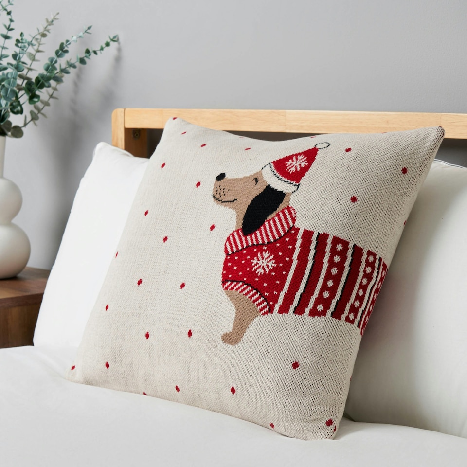 image 1 of BHS Christmas Santa Paws Cushion, White White | White
