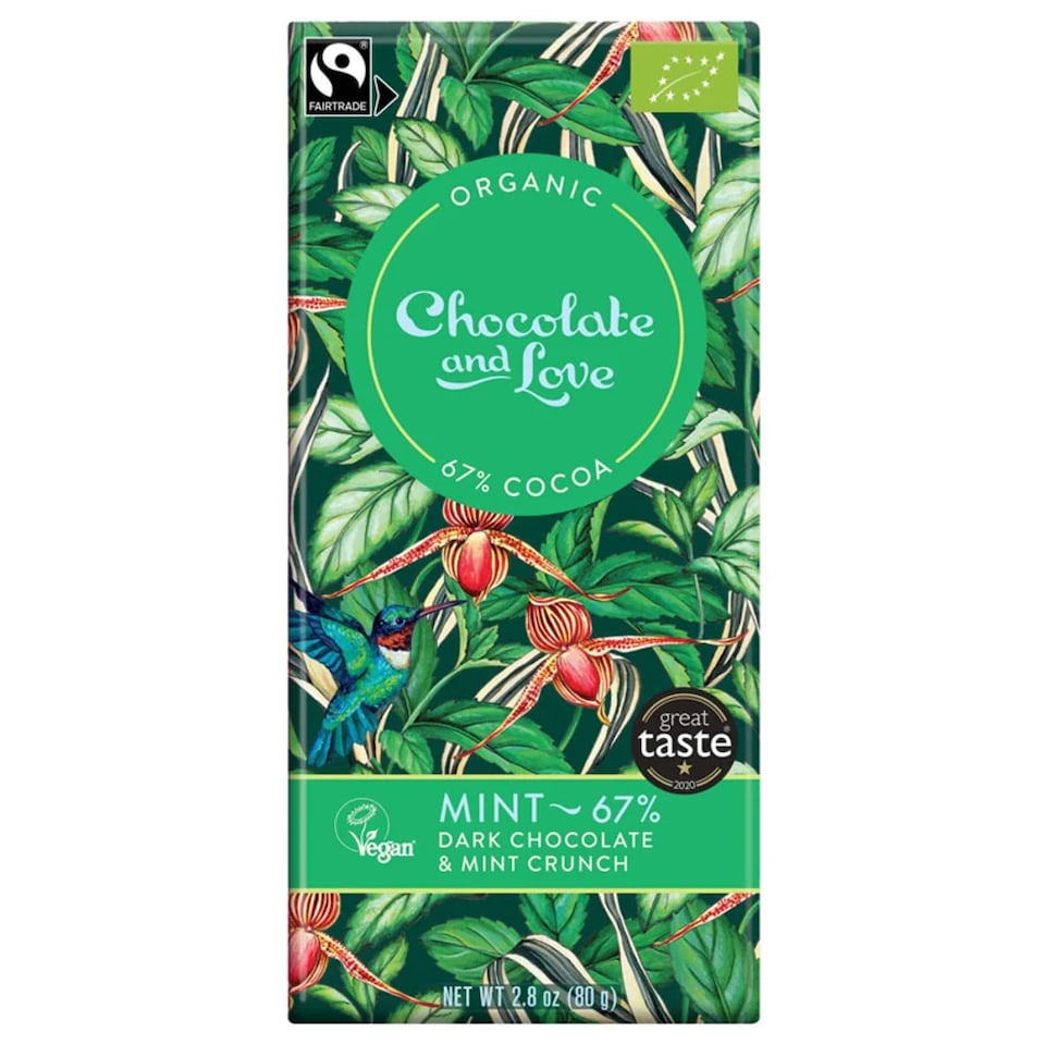 Dark Chocolate with Mint Crunch, Organic 80g (Chocolate and Love)