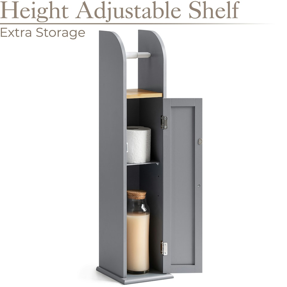 image 1 of Christow Toilet Roll Holder Cabinet Freestanding Grey Bamboo Wood Bathroom Unit