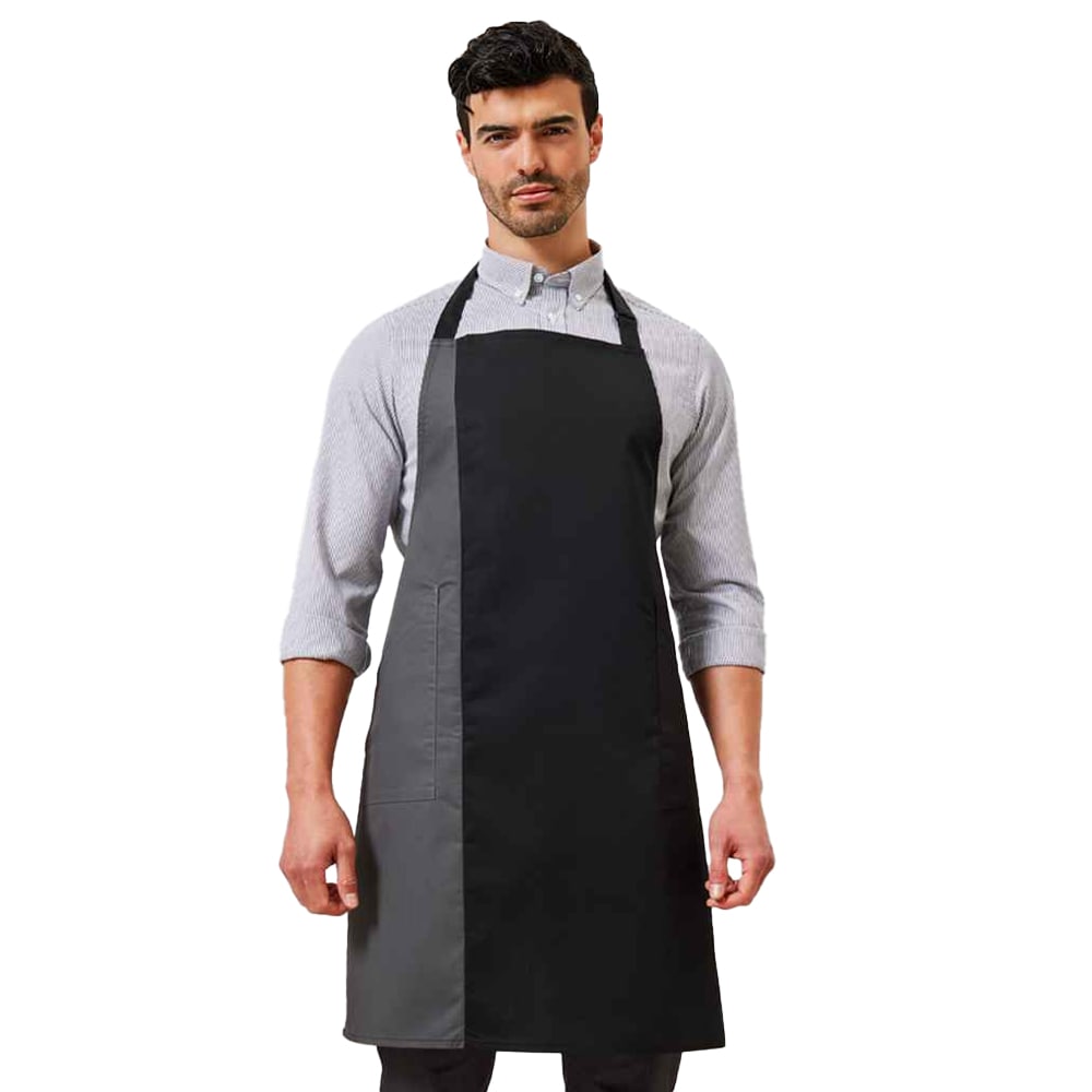 Premier Contrast Bibbed Full Apron Black Black/Dark Grey One Size 1