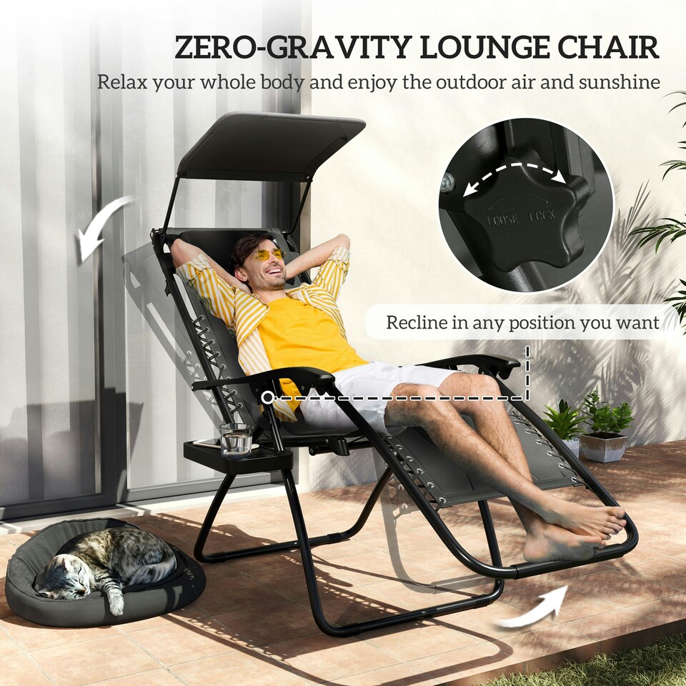 image 1 of Outsunny Zero Gravity Lounger Chair, Folding Reclining Chair Black