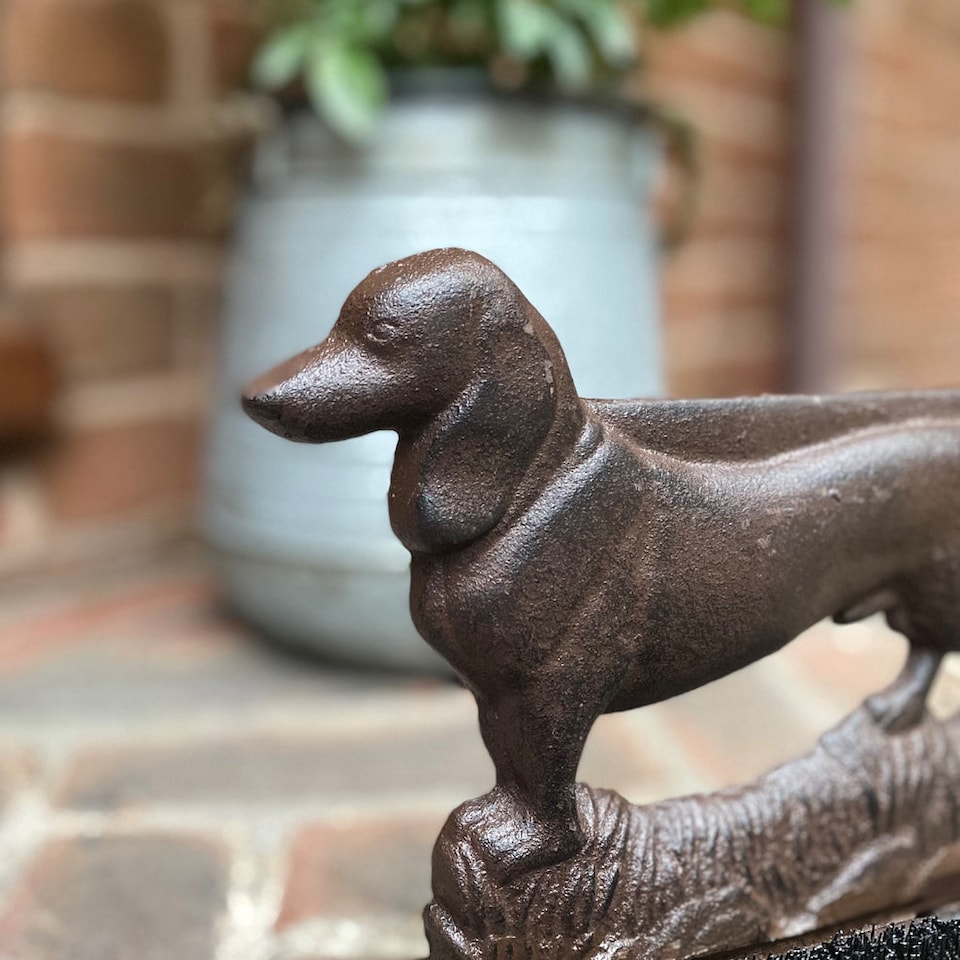 image 1 of Cast Iron Vintage Dachshund Dog Design Boot Brush Shoe Scraper