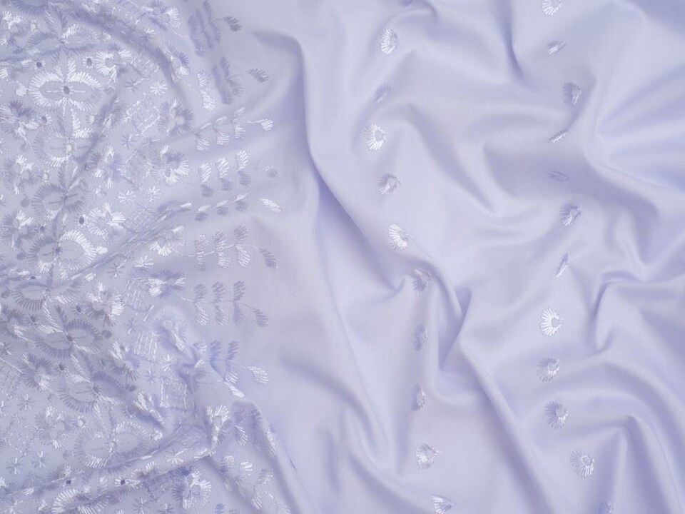 Purple Double Border Broderie Anglaise Cotton Fabric for Dressmaking, 150cm / 59" Wide - per metre