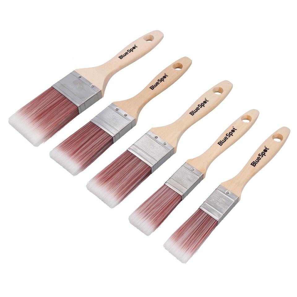 image 1 of 5pc Synthetic Paint Brush Painting + Decorating Brushes Wooden Handle 1” – 2”