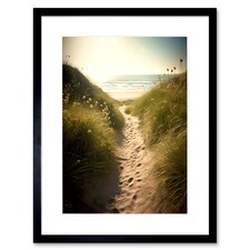 Summer Beach Path Sunny Sandy Coastal Seascape 9x7" Black Framed Wall Art Print