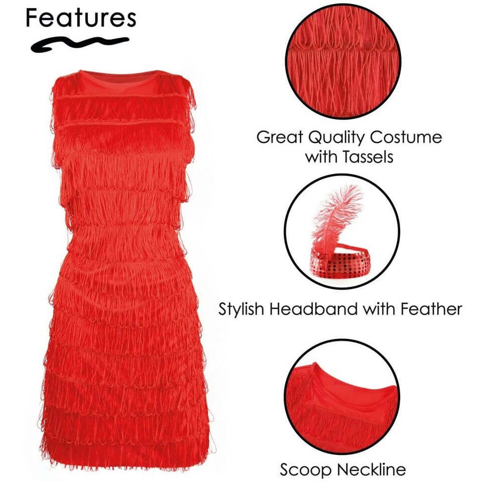 image 1 of Ladies Red Flapper Dress Red | L