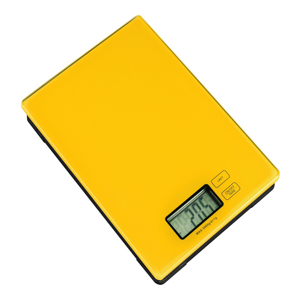 image 1 of Interiors By Premier Compact Yellow Glass Rectangular Kitchen Scale, Elecronic Style Scale For Ingredients, Easy To Read Scale