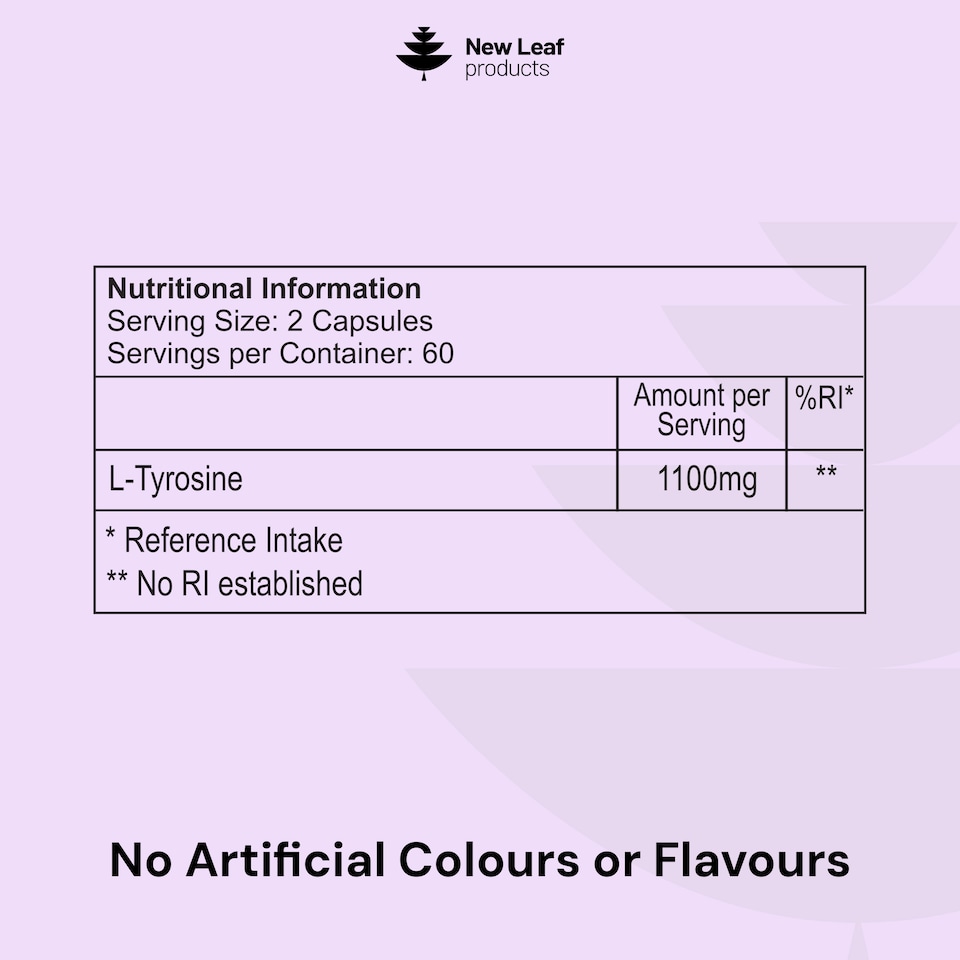 image 1 of New Leaf L-Tyrosine Capusles - 1100mg P/S - 120 Vegan Amino Acid Supplemenys