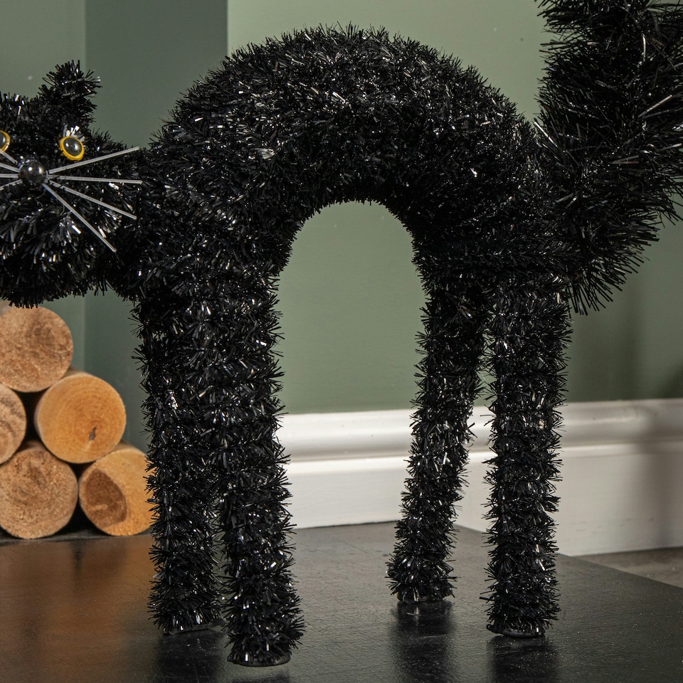 image 1 of 42cm Black Scaredy Cat with Arched Back Halloween Decoration