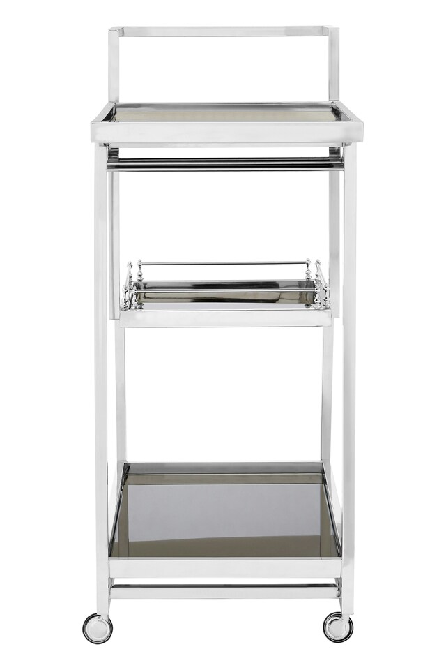 image 1 of Orsina Durable 3 Tier Silver Finish Trolley, Elegant Garden Drinks Trolley For Parties, Steel Kitchen Trolley