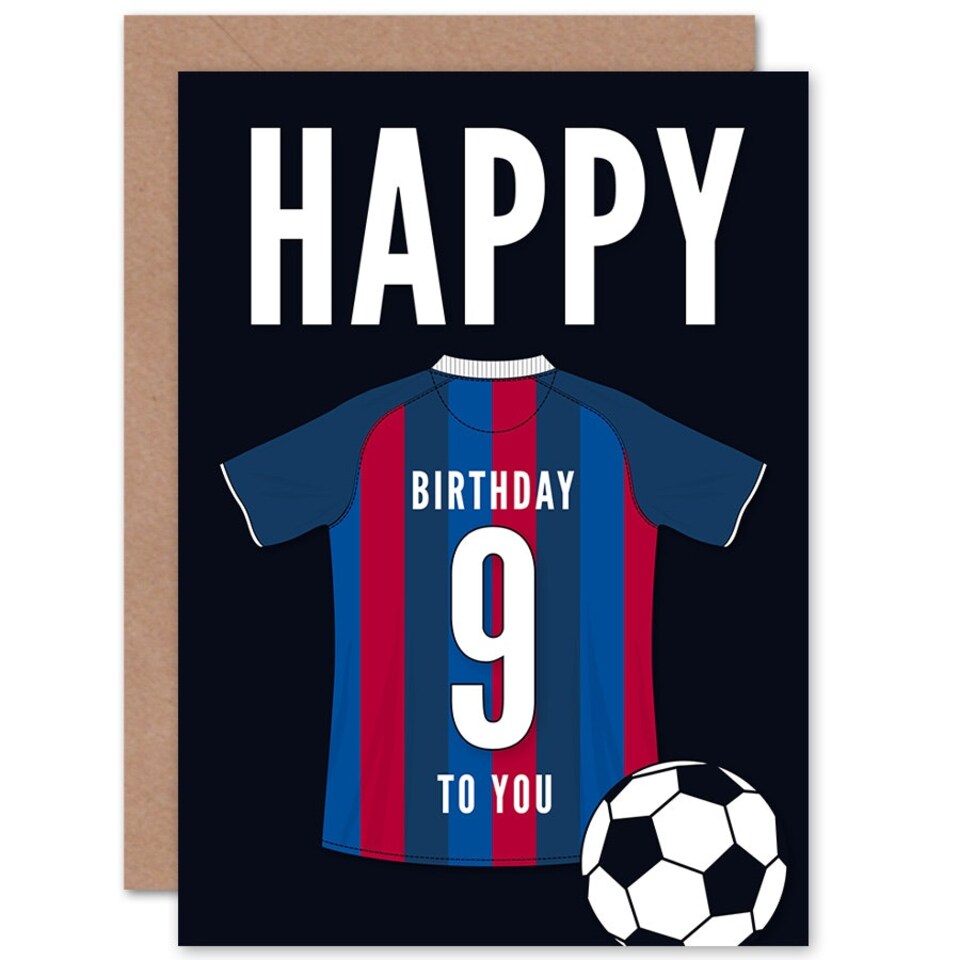 image 1 of Football Strip Kit Red Striped Top Age 9 Year Old Child Kids 9th Birthday Card