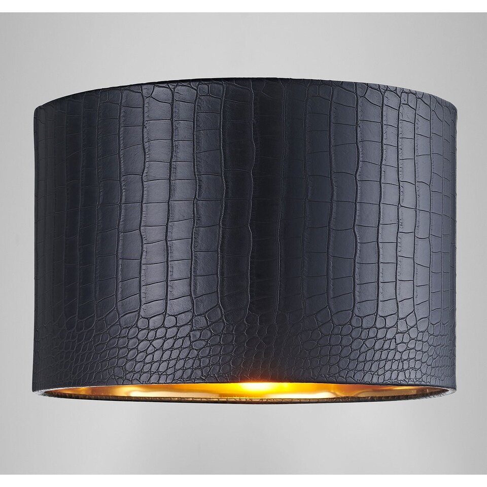 image 1 of Modern Black Croc Design Faux Leather 12 inch Lamp Shade with Shiny Gold Inner