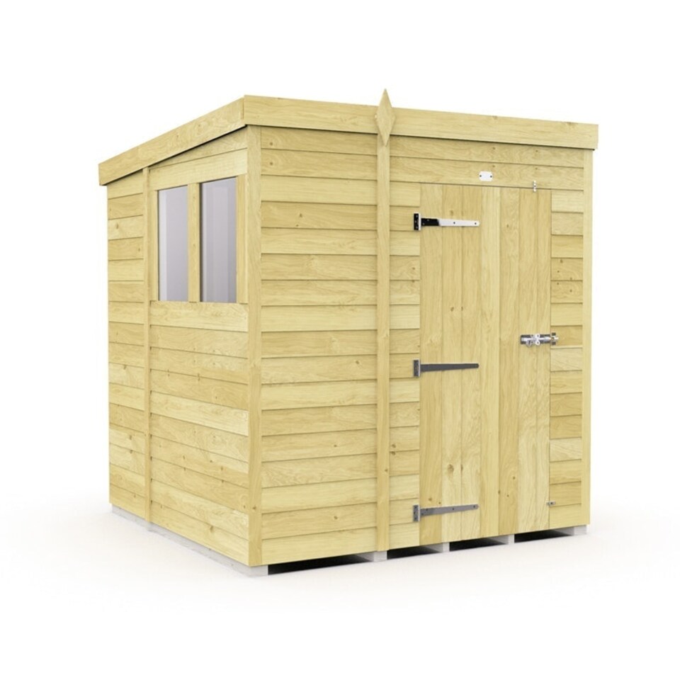 image 1 of 6 x 6 Feet Pent Shed - Single Door With Windows - Wood - L178 x W185 x H201 cm Brown