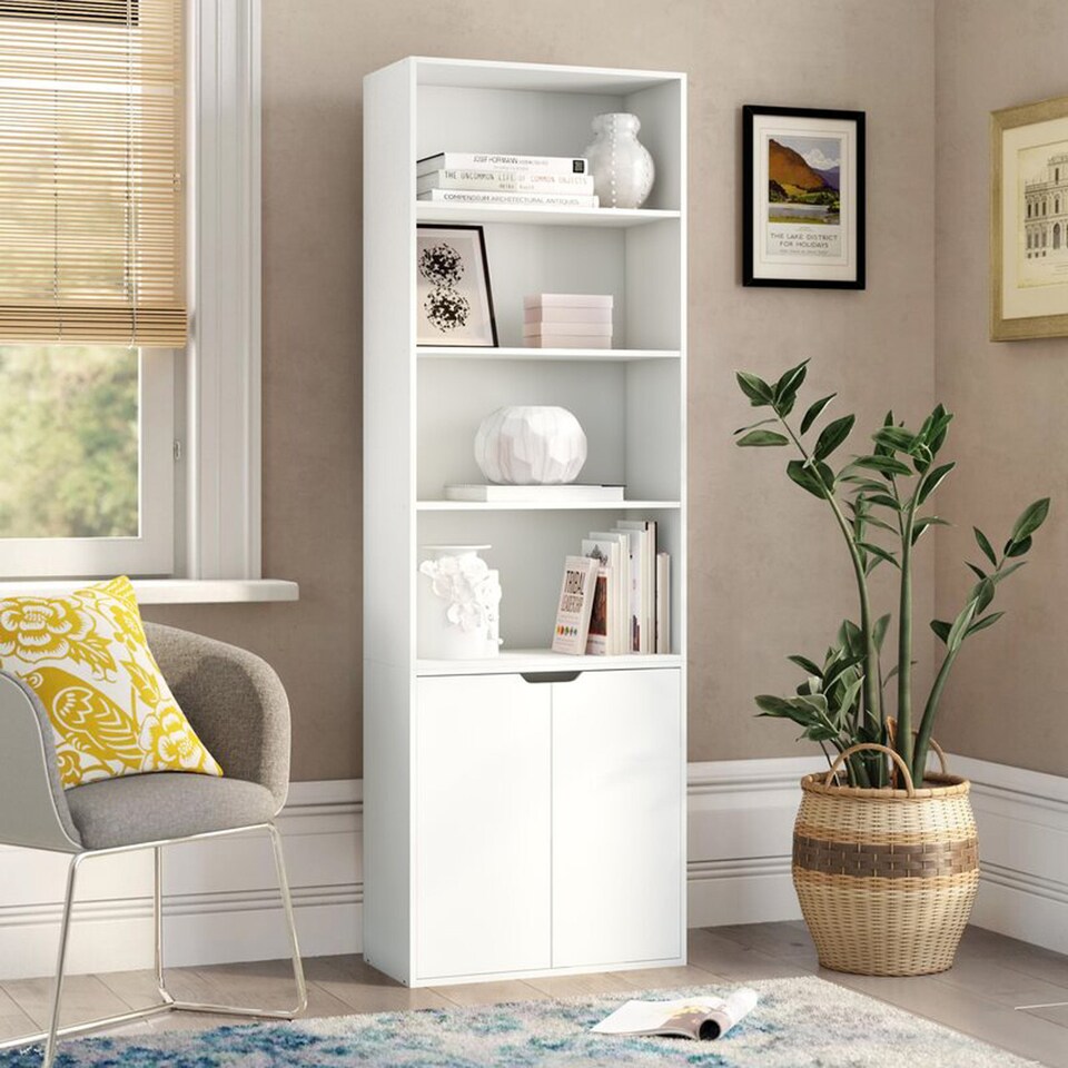 image 1 of 6-Tier Bookcase with 2-Doors | White | 1
