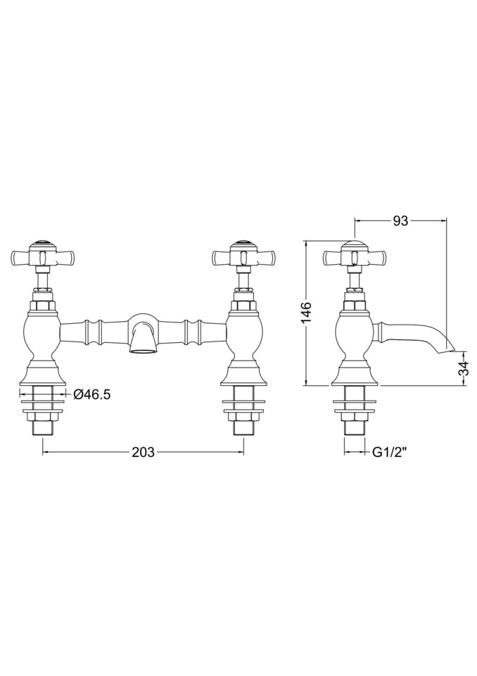 image 1 of Balterley Traditional Bathroom Crosshead 2 Tap Hole Bridge Basin Mixer Tap