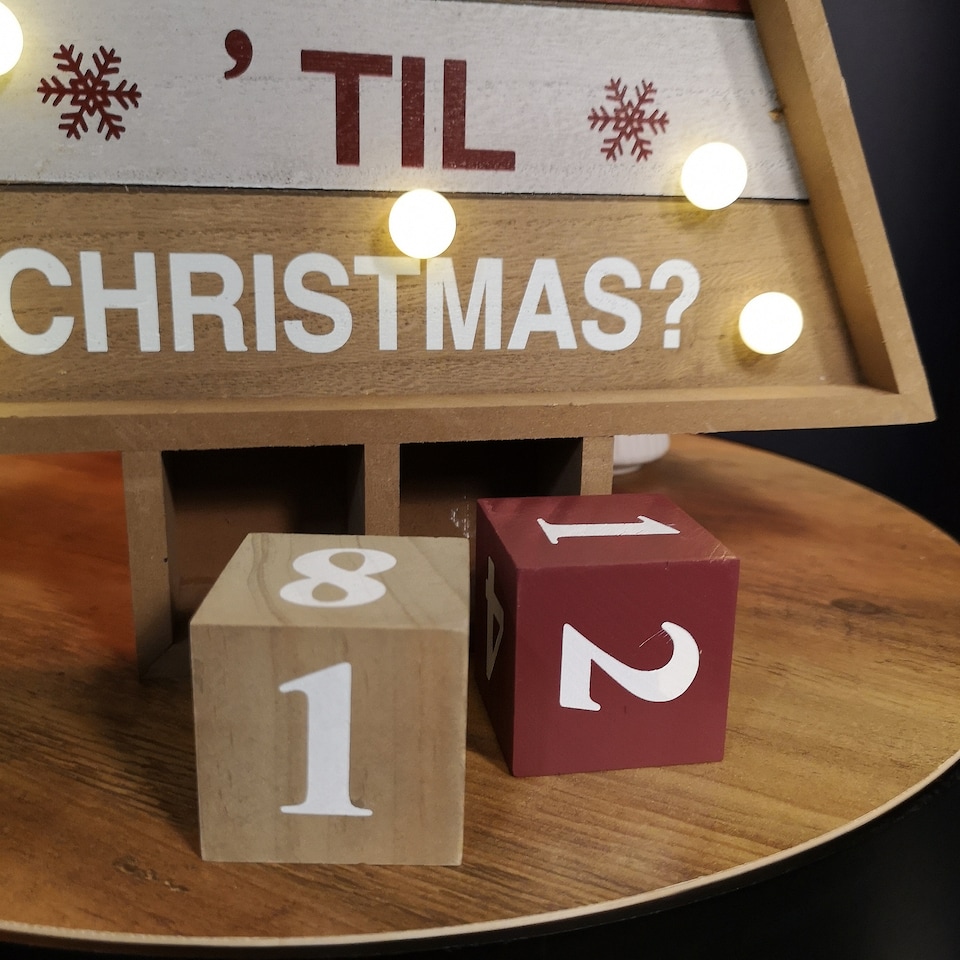 image 1 of 42cm Wooden Christmas Countdown Decoration with 10 Warm White LEDs