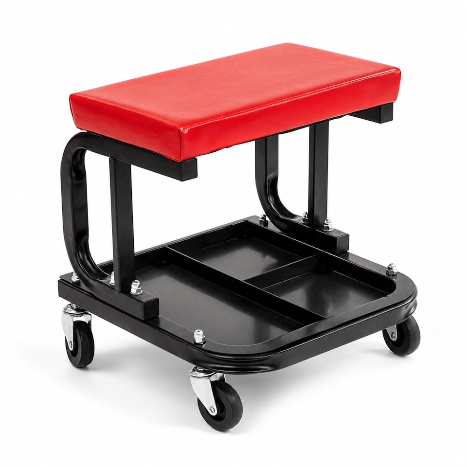 image 1 of Heavy Duty Garage Stool Rolling Mechanics Chair Crawling Seat | Red