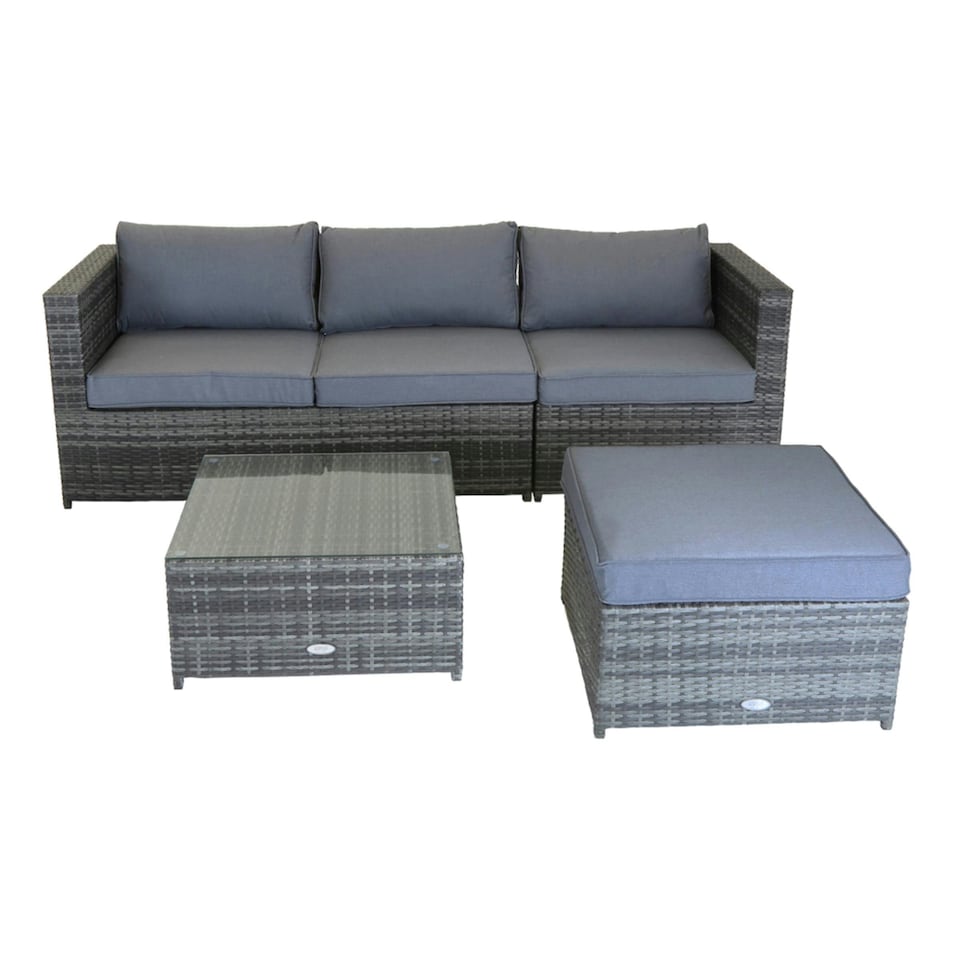 image 1 of Charles Bentley L-Shaped 3 Seater Outdoor Rattan Furniture Lounge Set Grey
