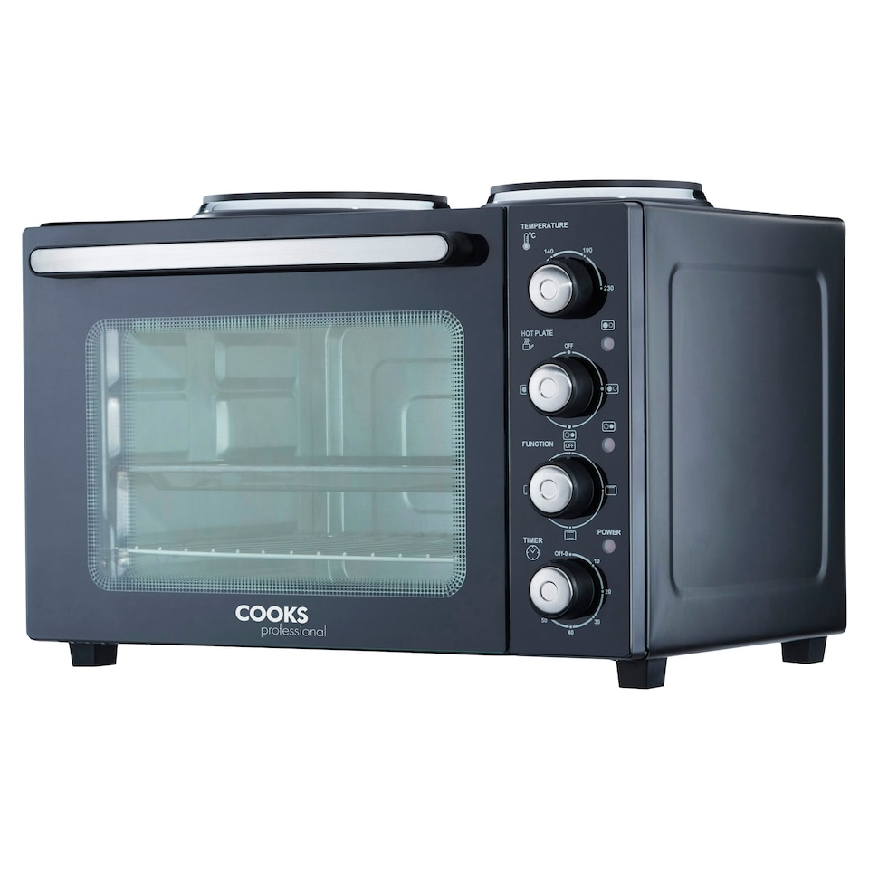 image 1 of Cooks Professional Mini Oven with 2 Hobs | 34 Litre | Powerful 1500W | Black and Silver