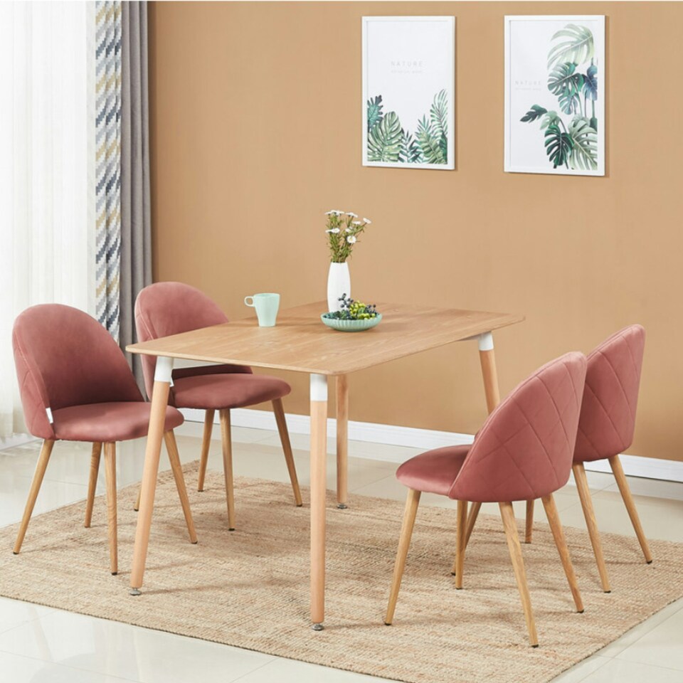 image 1 of Set of 6 Lucia Ergonomic Velvet Dining Chairs with Wooden Legs, Modern Upholstered Accent Chair Red | Rose