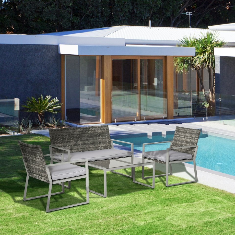 image 1 of Outsunny 4PCS Outdoor Patio PE Rattan Wicker Sofa Chaise Lounge Furniture Set