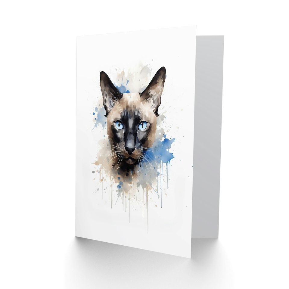 image 1 of Cat Lover Siamese Watercolour Animal Portrait Painting Greeting Card