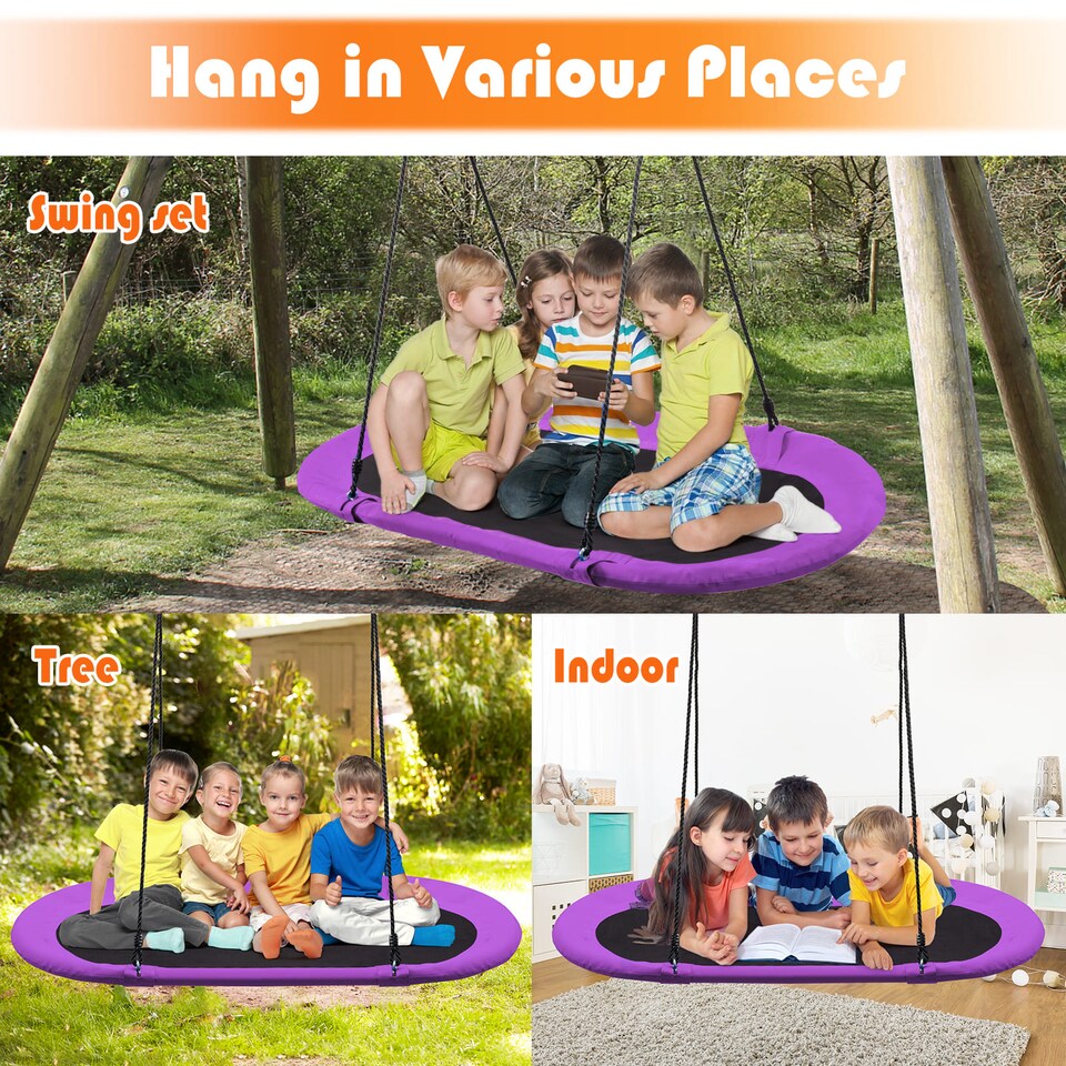 image 1 of COSTWAY Oval Swing Tree Swing with Adjustable Heights Purple