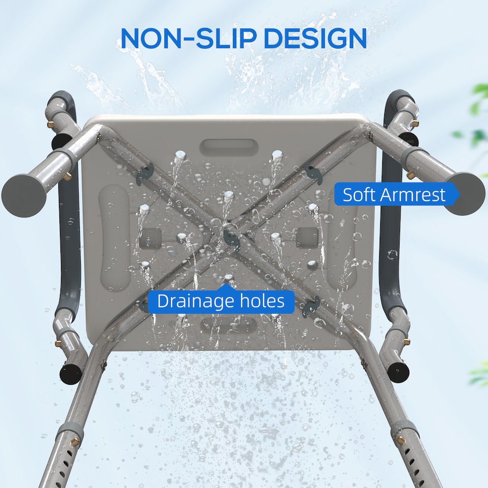 image 1 of HOMCOM Portable Shower Stool, Non-Slip Shower Chair with Adjustable Height and EVA Cushion, Rust-Free Aluminium Bath Chair for Elderly, Disabled, Grey | Grey | Grey