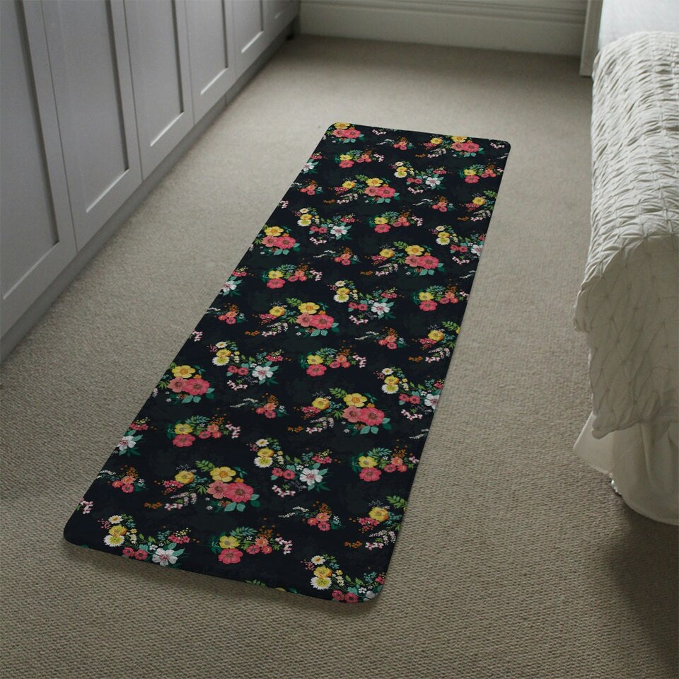 image 1 of Floral Pattern (Runner Rug) Black