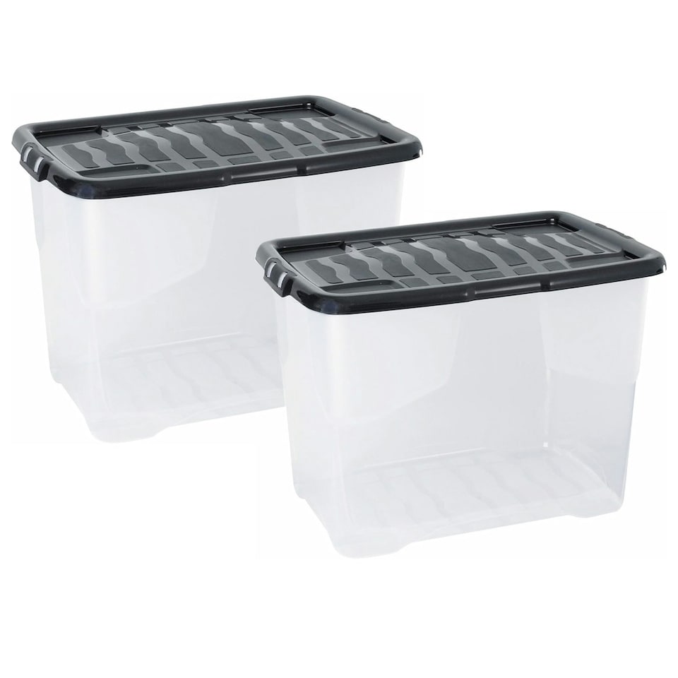image 1 of 3 x 80L Clear Plastic Curve Storage Container With Black Lid Ideal For Home & Office Organisation Clear