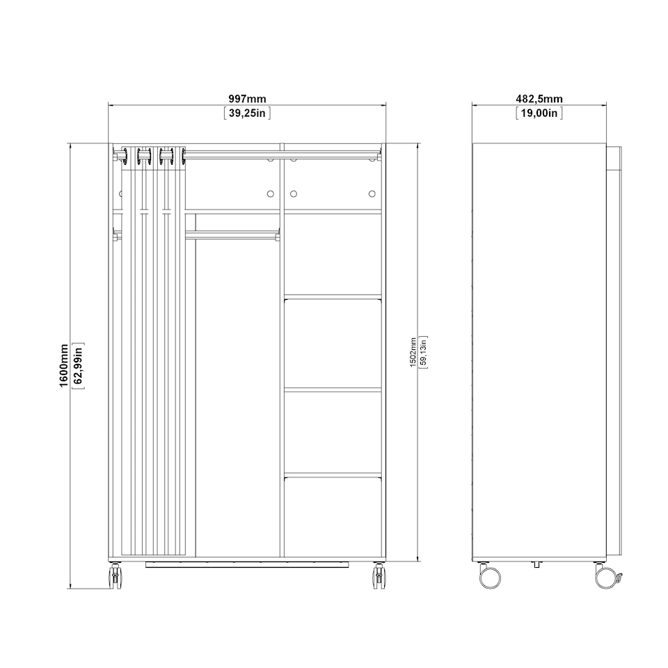image 1 of Uppsala Open Mobile Wardrobe Unit in White with a Beige Textile Curtain on Wheels