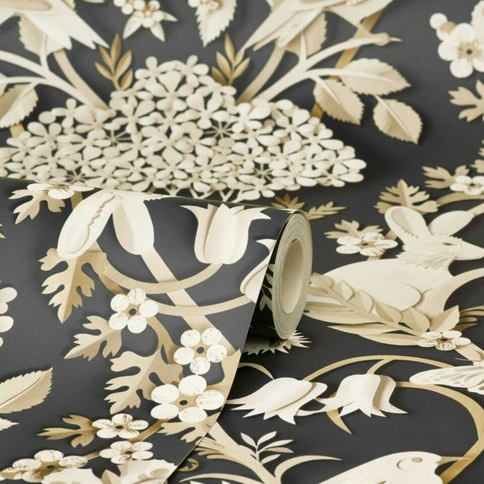 image 1 of Fine Decor Woodland Wallpaper - Charcoal - 10m x 53cm Black