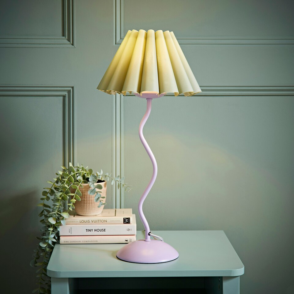 image 1 of ValueLights Wiggle Sage Pleated Scallop Lamp Shade Pale Purple Metal Table Lamp Purple | Green