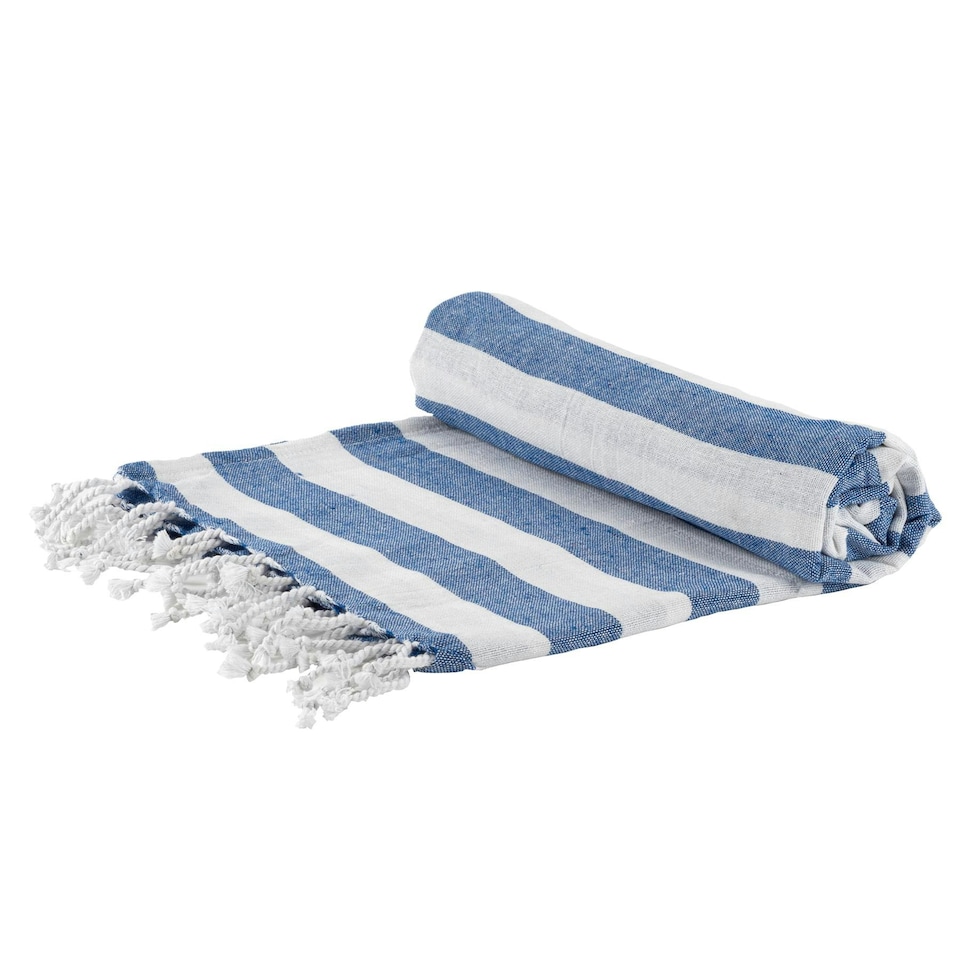image 1 of Nicola Spring Turkish Soft Lightweight 100% Cotton Bath Towel - 170 x 90cm - Blue Stripe - Bath Towel Beach Towel Bath Sheet Beach Blanket Blue