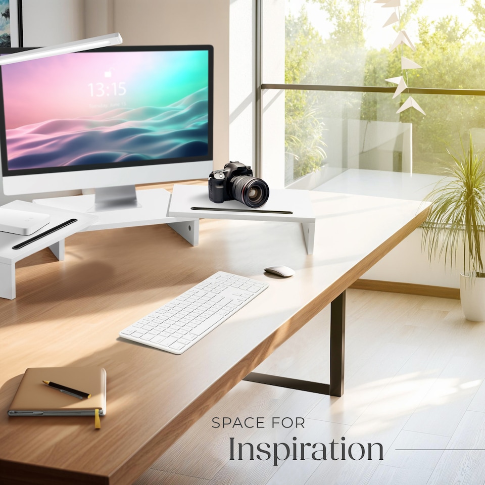 image 1 of Monitor Stand Bozen - 3-piece, adjustable, smartphone holders, incl. storage