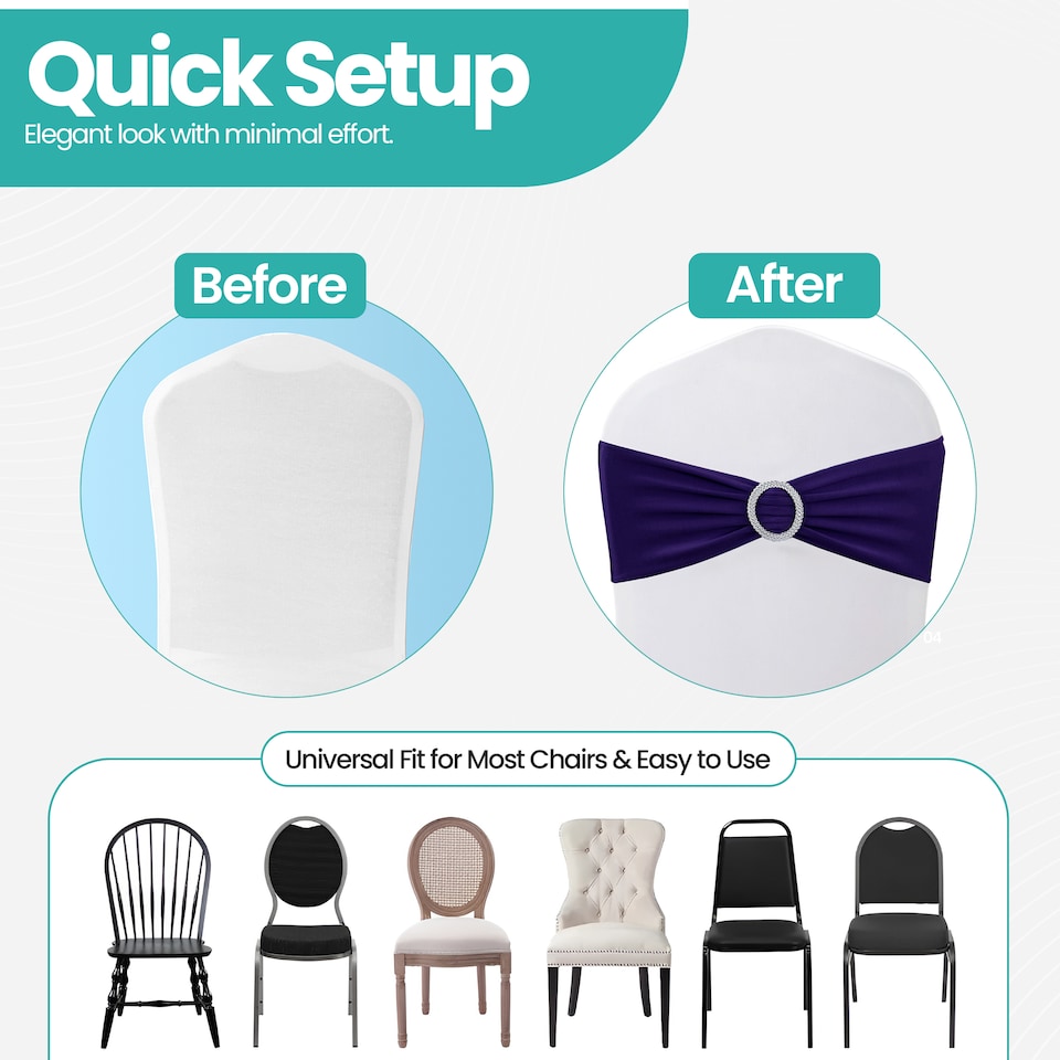 image 1 of 13"x5" Spandex Chair Bands with Slider Buckle, Elastic Chair Sash - 10pcs