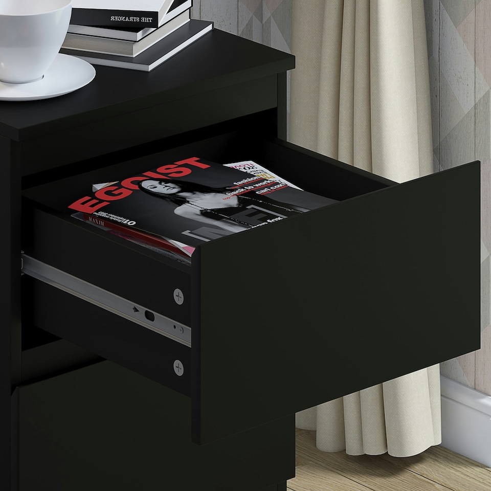 image 1 of FWStyle Stora 2 Drawer Bedside Cabinet - Matt Black