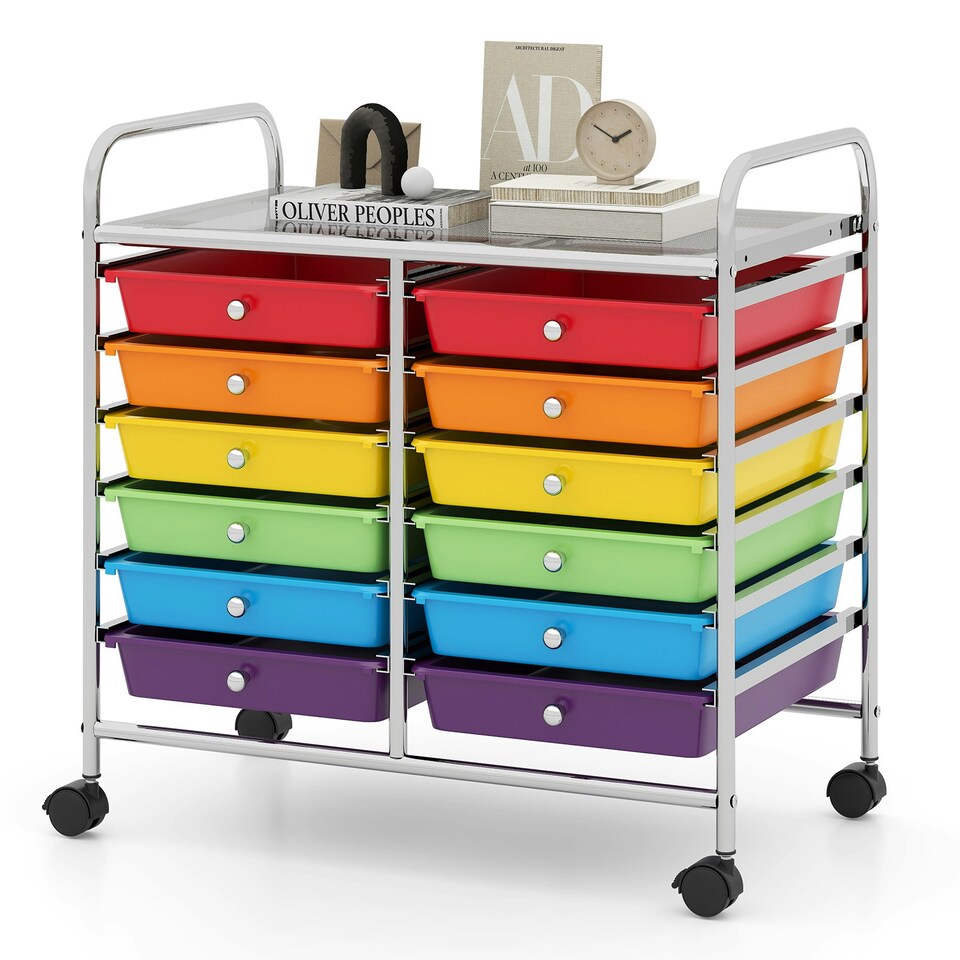 image 1 of COSTWAY 12 Drawers Utility Cart Storage Rolling Multi-color