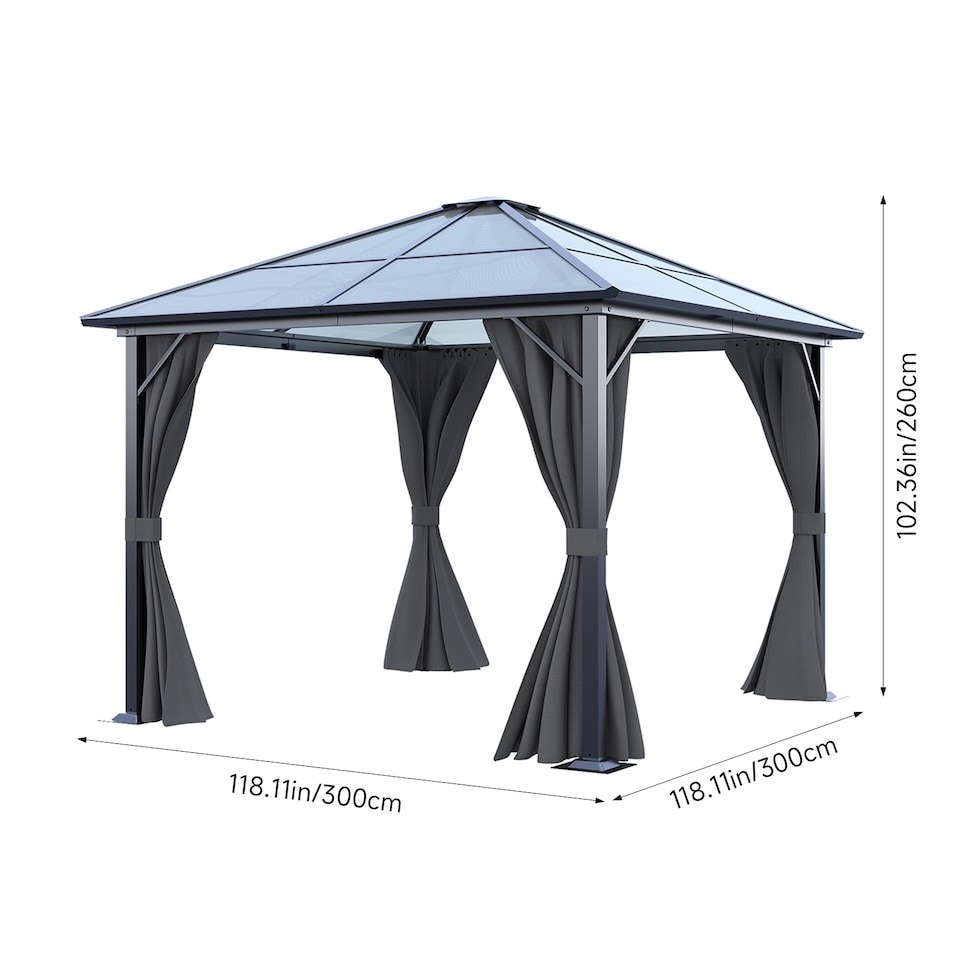 image 1 of Living and 10 x 10FT Home Outdoor Gazebos Metal Frame Hardtop Patio Gazebo with Curtains