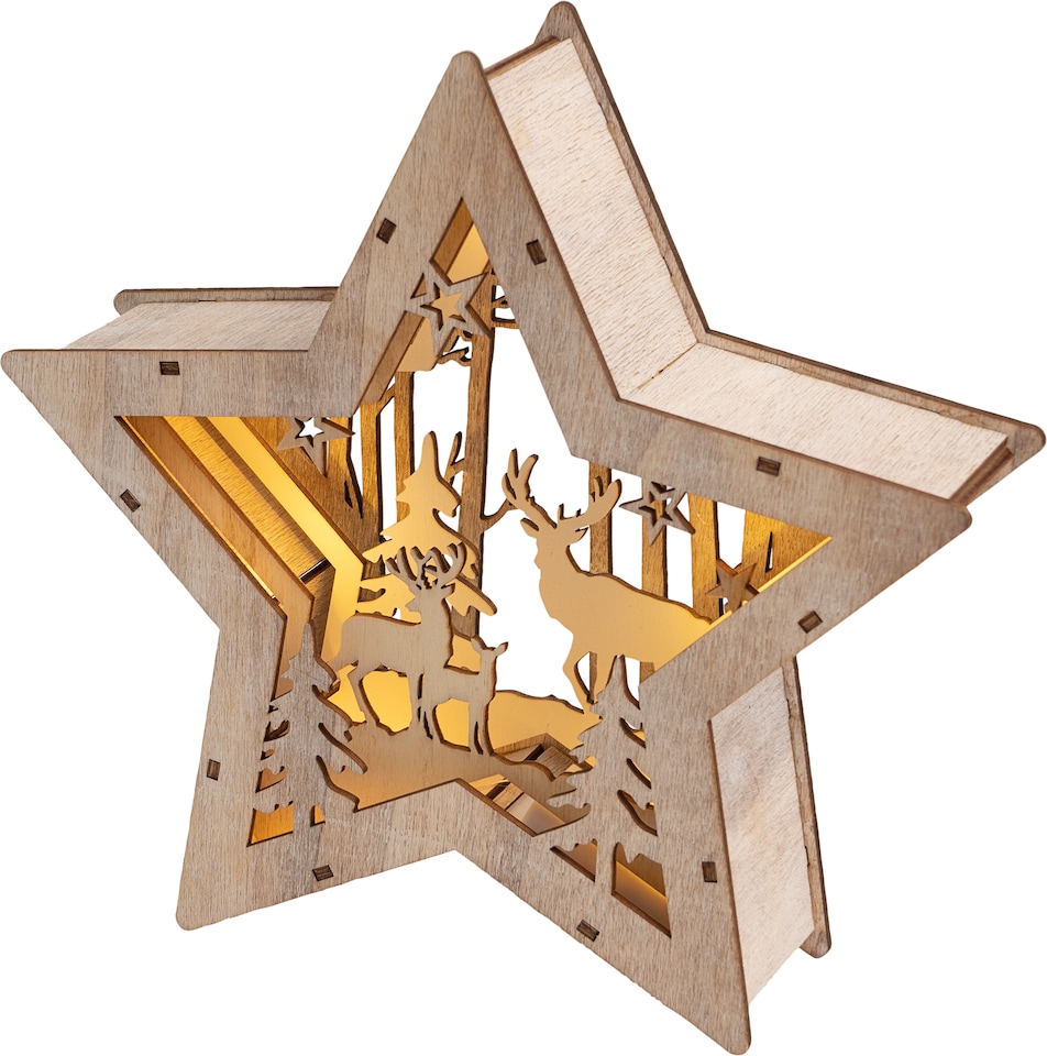 image 1 of St Helens Wooden Light Up Star Festive Scene