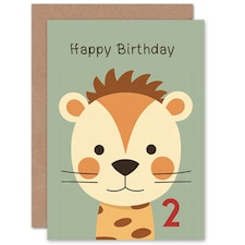 Kids Age 2 Cute Zoo Animal Cartoon Cheetah Leopard Child Birthday Card