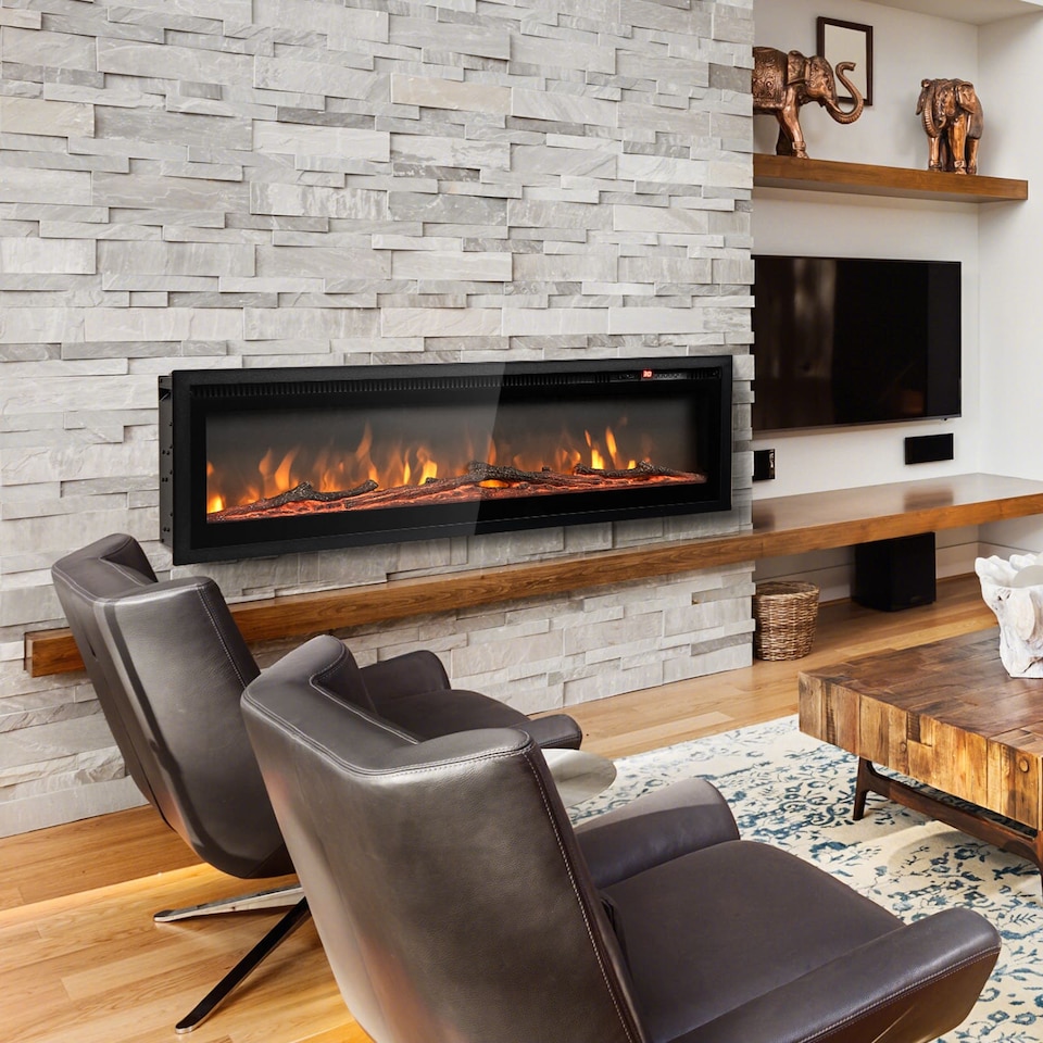 image 1 of COSTWAY 127CM Electric Fireplace Wall Mounted Black