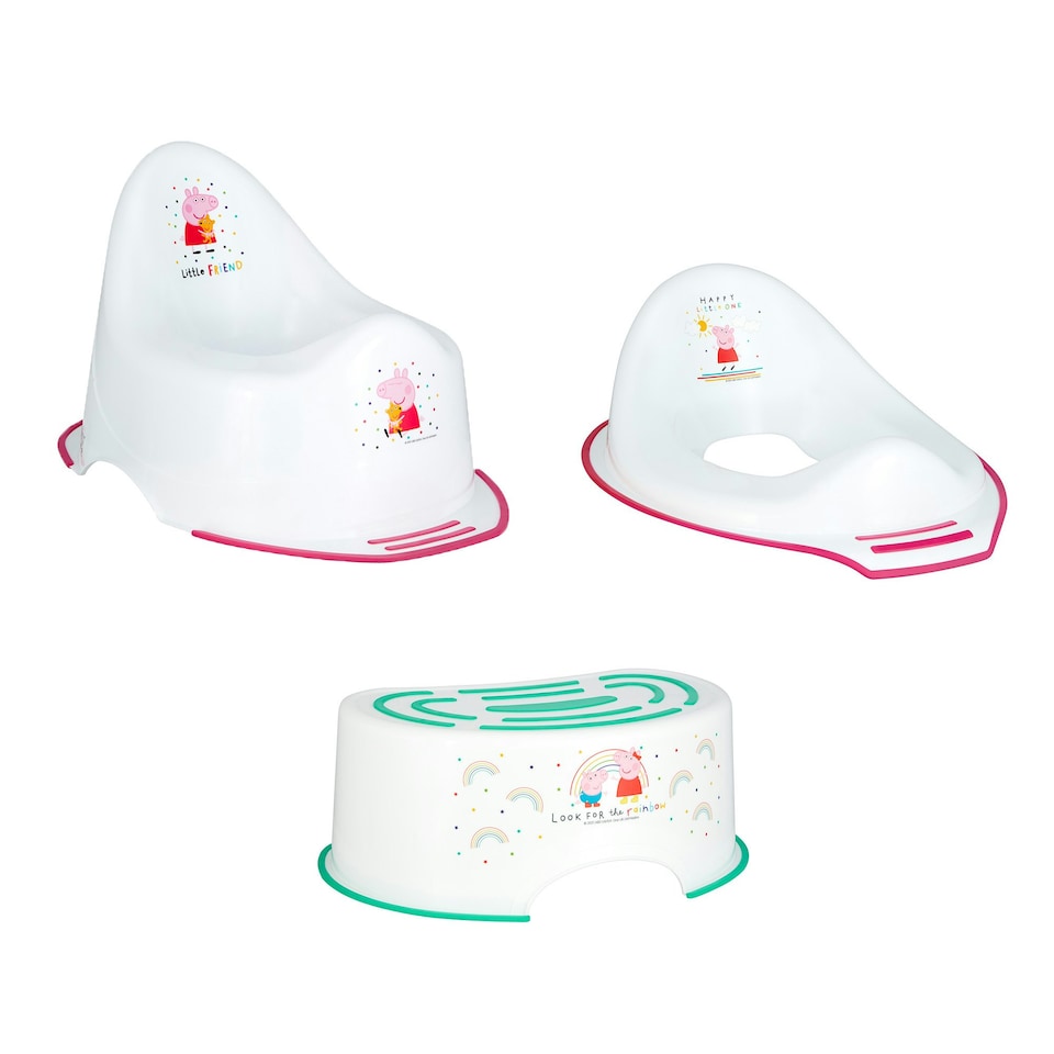 image 1 of Peppa Pig Pink Non Slip Potty, Training Seat and Teal Step Stool