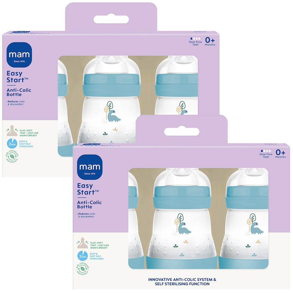 image 1 of 2 x MAM Easy Start Anti-Colic 160ml Baby Bottle Slow Flow Teat Pack of 3 Blue | Multi | Not provided
