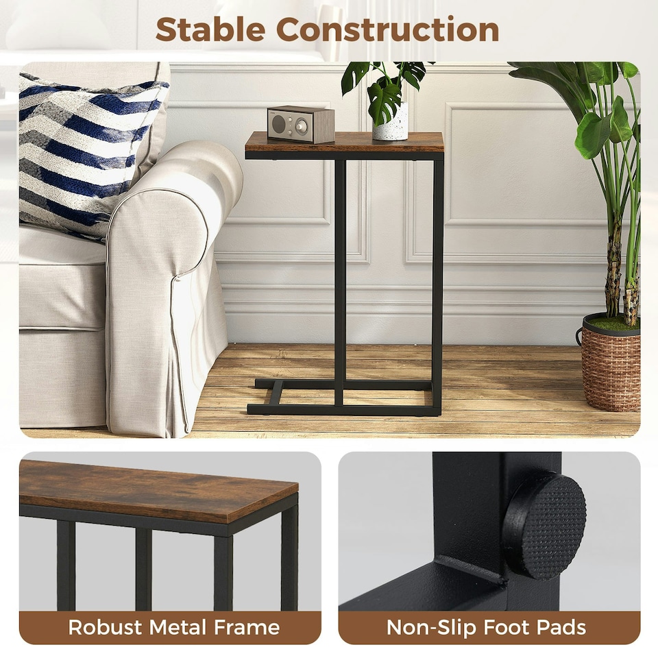 image 1 of COSTWAY C-Shaped End Table Sofa Side Table Coffee | Brown