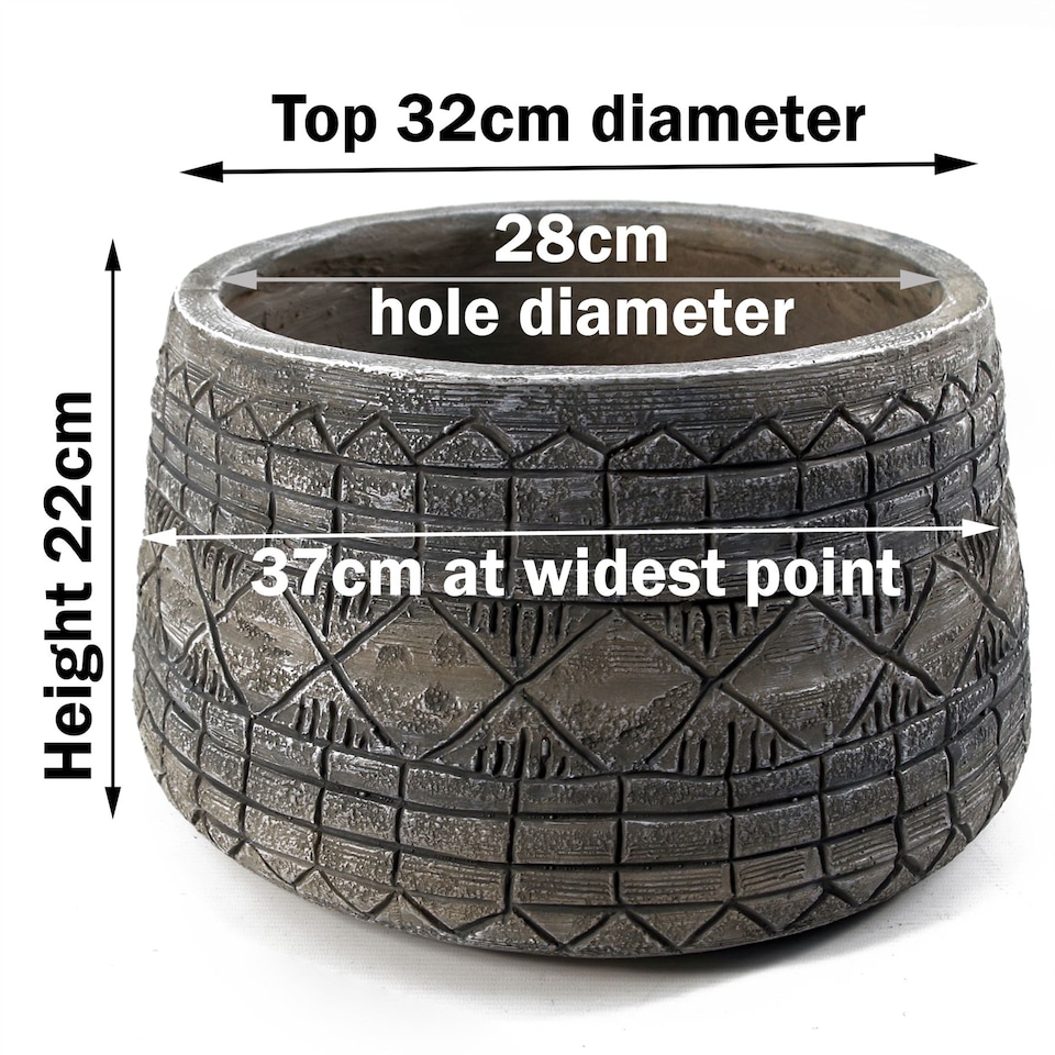 image 1 of Large Composite Embossed Planter | Grey