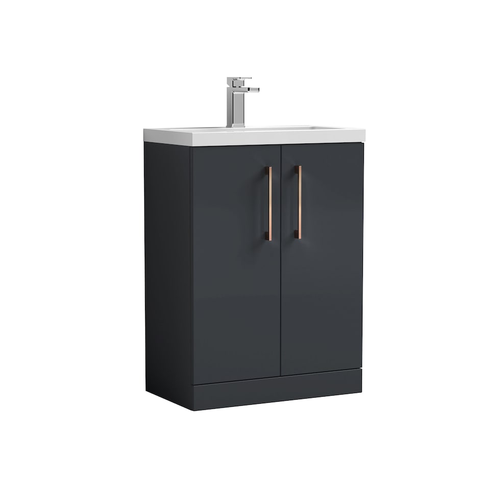 image 1 of Balterley Level Compact Bathroom Cloakroom Vanity Basin Unit with Ceramic Basin, Handles | Black | Satin Soft Black | 840 x 620 x 360mm